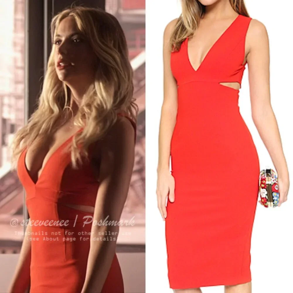Alice + Olivia Riki Fitted Dress With Waist Cutout ASO Hanna Marin